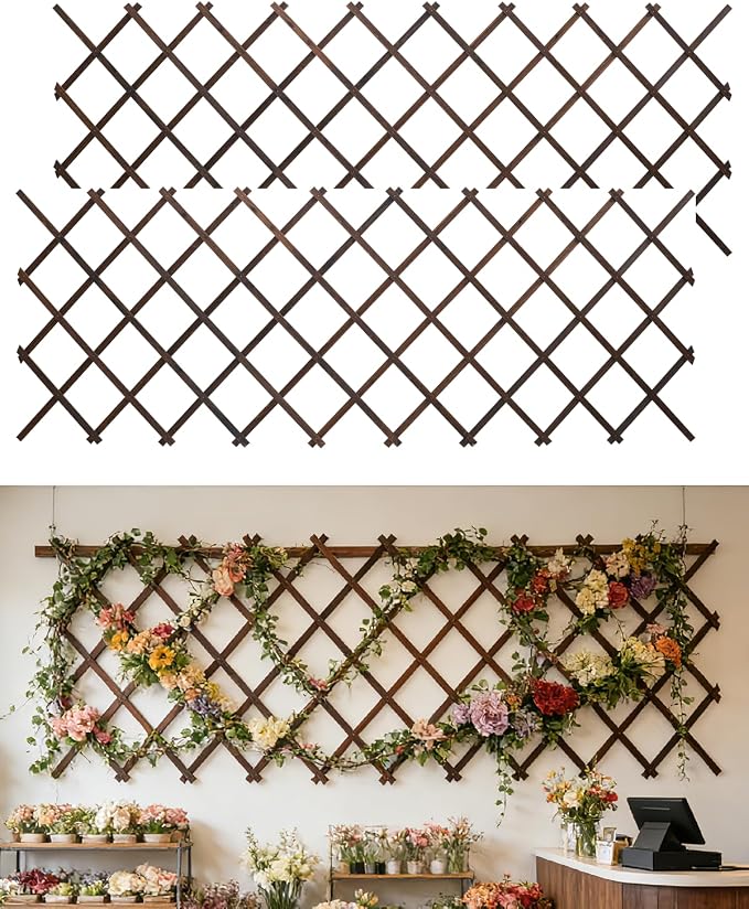 2Pack 47.2Inch Wooden Lattice Wall-Expandable Plant Garden Trellis for Climbing Plants Outdoor