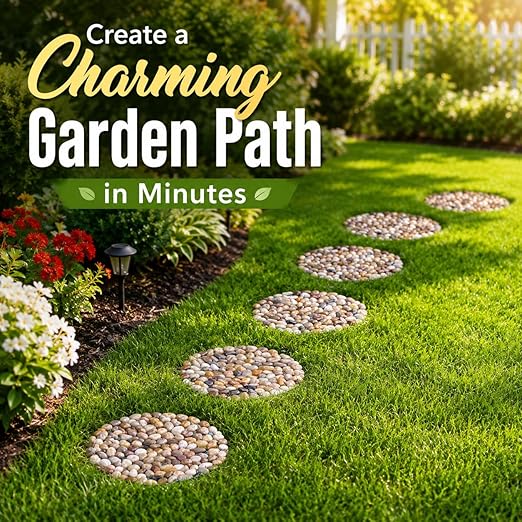 Stepping Stones Outdoor, Natural River Rock Garden Pavers, Set of 6 Round Pebble Stones for Walkway, Yard, Lawn, Patio, Pathway & Landscaping Decor (Roundness)