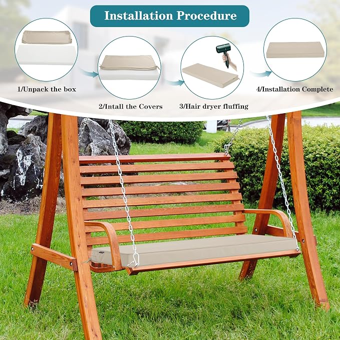 Outdoor Bench Cushion 59 x 18 Inch Thick Waterproof Porch Swing Cushions with Tie Patio Furniture Chair Cushion Bench Pad Color Fastness Backyard Seat Pads, Cream