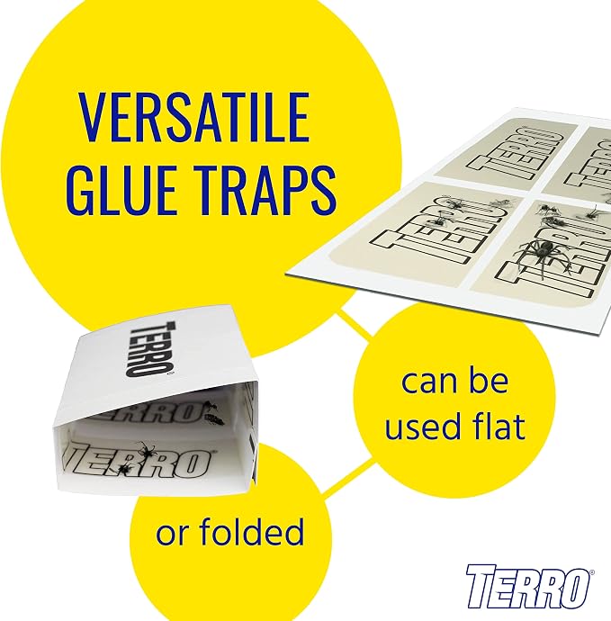 TERRO Spider & Insect Trap T3206 10-Pack Sticky Glue Traps for Roaches, Spiders, Ants, Cockroaches, Crickets - Indoor Bug Catcher Pest Control Traps, 4.25 in x 10 in