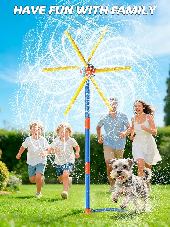TERRAMUS 59" Windmill Water Sprinkler for Kids Summer Toys, 360° Spinning Splash Water Toy, Upgraded Double Sided with 6 Blades, Outdoor Backyard Games Summer Fun for Boys Girls Dogs & Garden Watering