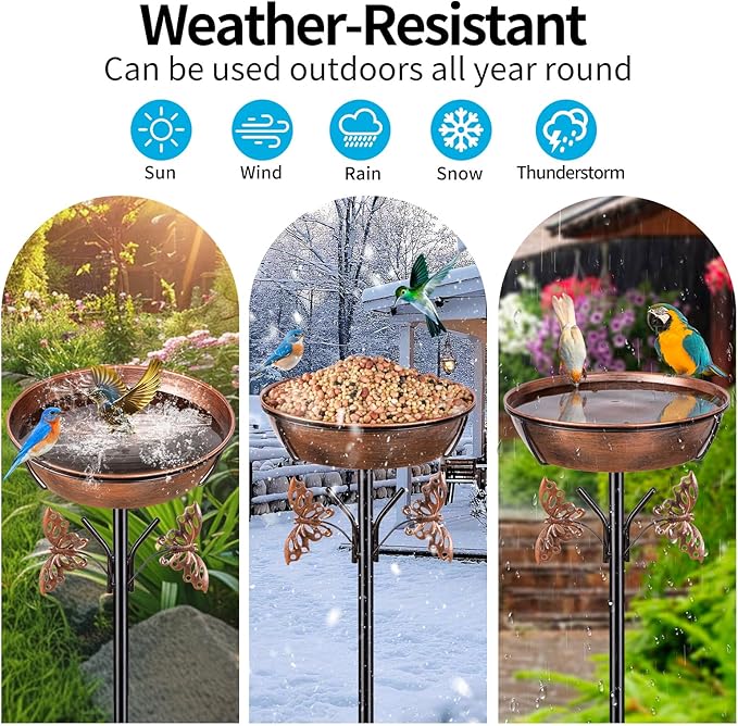 40In Metal Bird Bath for Outdoors,Removable 3" Deep 13" Dia Bowl Heavy-Duty Base,Standing Birdbath Feeder Rust-Proof Birdbaths for Garden Yard Patio Lawn Decor
