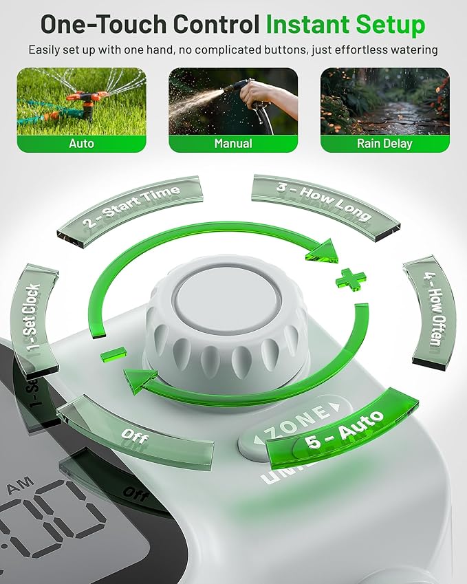[All-New 2027] Heavy Duty Sprinkler Timer 2 Zone with Brass Inlet, Unistyle Water Timer for Garden Hose with Rain Delay and Manual Water/Automatic Irrigation, Hose Timers Yard Lawn Patio