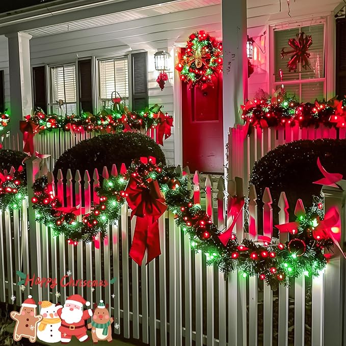 JMEXSUSS 500 LED Red and Green Christmas Lights, 8 Modes 163ft String Lights Plug in with Remote Control, Clear Wire Christmas String Lights Outdoor Waterproof for Outside Tree Yard Wedding