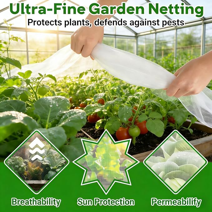 4FT x 10FT Garden Netting Ultra Fine Mesh Netting Plant Cover Insect Bird Netting Barrier for Garden Row Cover for Raised Beds/Greenhouse Vegetables Fruits Flowers Trees