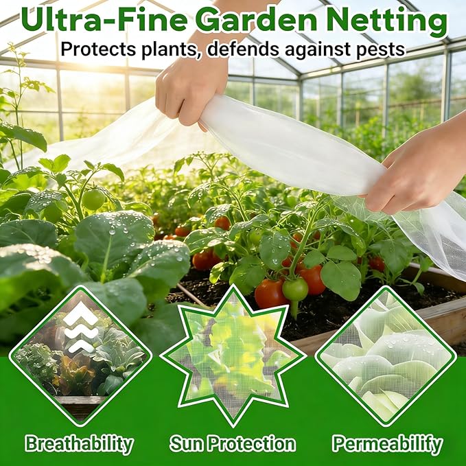 10FT x 33FT Garden Netting Ultra Fine Mesh Netting Plant Cover Insect Bird Netting for Garden Row Cover for Raised Beds/Greenhouse Vegetables Fruits Flowers Trees