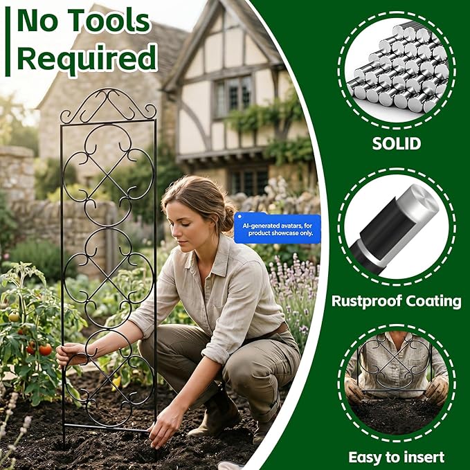 Thealyn Garden Trellis for Climbing Plants, 4 Pack 48" x 12.5" Metal Trellis for Potted Plants, Rust-Resistant Plant Support for Indoor Outdoor Use, for Ivy Clematis Vines Flowers, Black