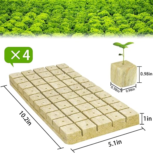 Halatool 1 Inch Rockwool Cubes Garden Rock Wool Stonewool Grow Cubes Starter Plugs for Hydroponics Soilless Cultivation Clone Plants Germination Start (4 Sheets, 200 Plugs in Total)