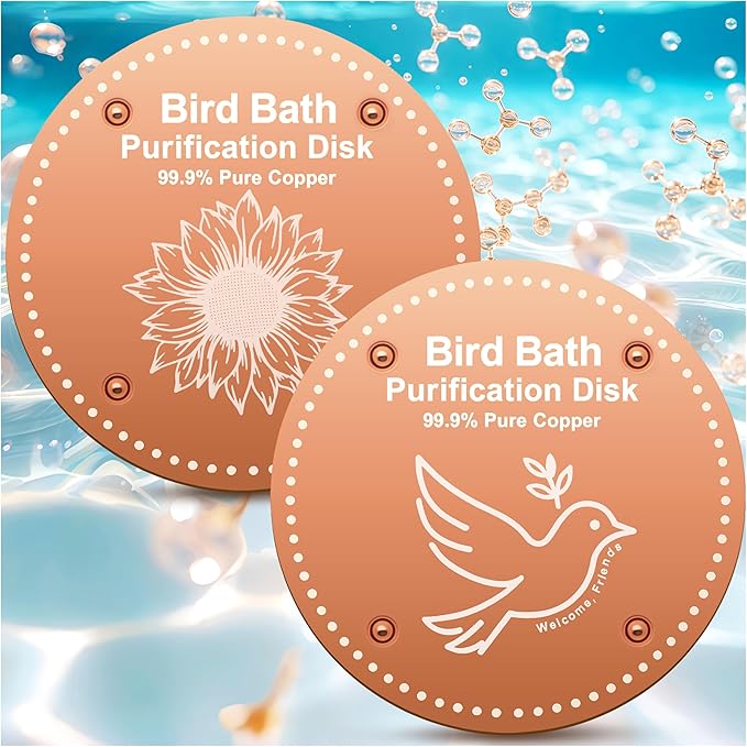Bird Bath Purification Disk Pure Copper Outdoor Winter Solar Power Birdbath Heater Deicer Cage Hanging Bowl Metal Warmer Deck Railing Glass Concrete Ceramic Stone Stand Water Sunflower Bird