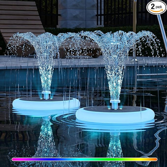 2-Pack Solar Fountain with RGB Lights 3.5W Solar Powered Bird Bath with 6 Nozzle and 4 Fixed Pipes for Pool Garden Pond and Fish Outdoor