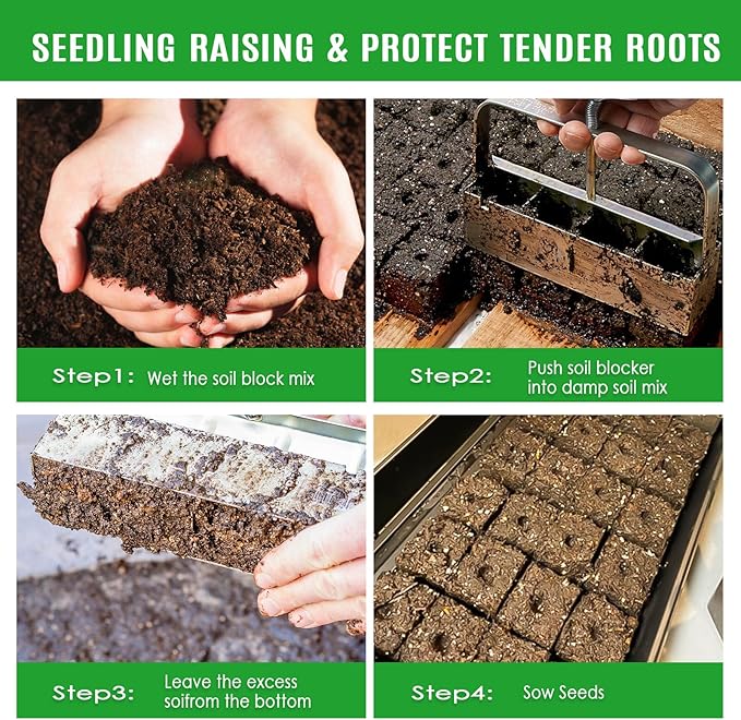 Upgraded Soil Blocker Handheld, 8 Soil Block Maker for Seed Starting, 2 inch Manual Quad Soil Blockers Maker, Soil Blocking Tool, Soil Blocker Kit