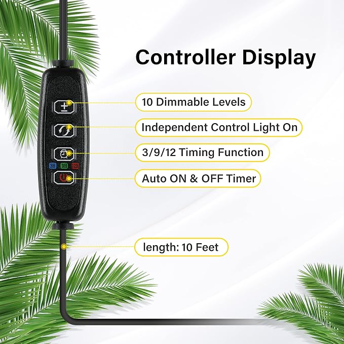 iPower 40W LED Plant Grow Light Strips Full Spectrum for Indoor Plants with Auto ON/Off 3/9/12H Timer, 10 Dimmable Levels 48 LEDs Per Tude, for Hydroponics Succulent, 3 Tubes, Mix