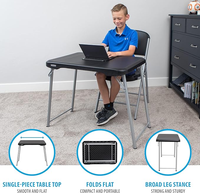 LIFETIME Stacking Compact Folding Table, 30 in. x 20 in., Black and Silver, Indoor/Outdoor