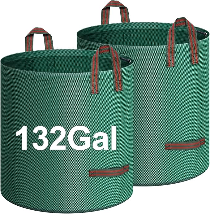 2-Pack 132 Gallons Leaf Bags, Reusable Yard Waste Bags, Heavy Duty Lawn Bags with 4 Handles for Garden Leaves and Waste Collection, Lightweight Portable Yard Trash Bag