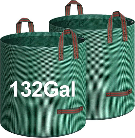 2-Pack 132 Gallons Leaf Bags, Reusable Yard Waste Bags, Heavy Duty Lawn Bags with 4 Handles for Garden Leaves and Waste Collection, Lightweight Portable Yard Trash Bag