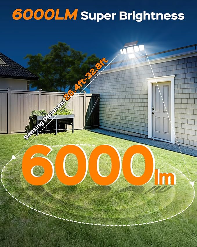 Motion Sensor Outdoor Lights with Flexible Octopus Tripod,6000LM 336LED Security Flood Lights with Remote Control, 360°Wide Angle, 6 Heads Solar Lights Outdoor Waterproof for Yard Patio Garage(2pack)