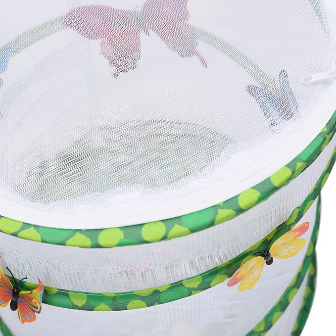 Insect Lore Butterfly Garden Habitat Foldable Washable and Reusable Butterfly Cage 11.8" x 13.8"Tall(Green-B, Medium)