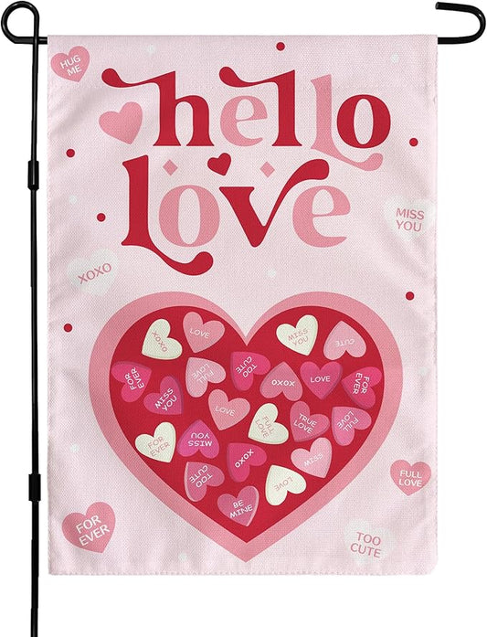 Valentines Day Decorations - Heart Love Welcome Garden Flag | Valentines Day Decor Party Favors Supplies for Outdoor Indoor Double-Side Backdrop Banner for Garden Porch Patio Lawn Yard Home,12x18