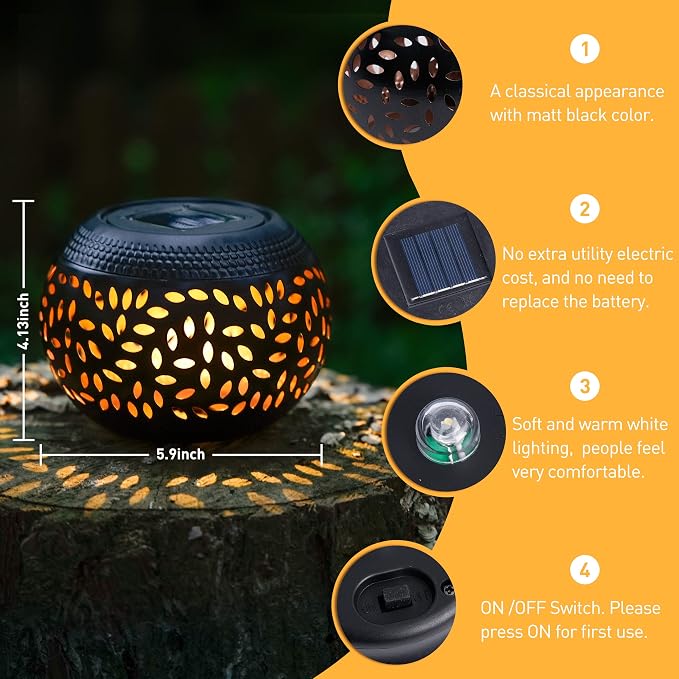 JMEXSUSS Solar Lanterns Outdoor Waterproof, Gifts for Women Mom Grandma, Outdoor Solar Lanterns for Porch Table Outside Patio Garden Camping Yard Wedding, Black