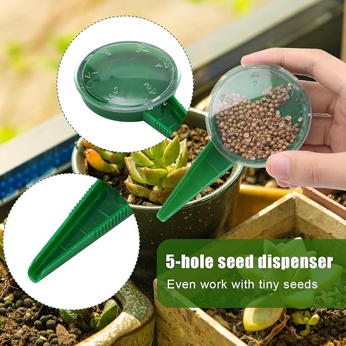 6pcs Seed Spreader Tool Set, Including 2 Small Seed Planter Sower Handheld Plastic 2 Mini Sowing Seed Dispenser 2 Tiny Seedlings Dibber and Widger Tool for Planting Gardening Vegetables Flowers