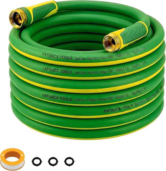PremiumPro 75FT 5/8" Heavy Duty Reinforced Garden Hose, Large Flow,600 PSI Burst Pressure, Four Layer Hybrid Polymer Anti Kink with 360 Swivel Brass Connectors and handle for yard,washing & irrigation