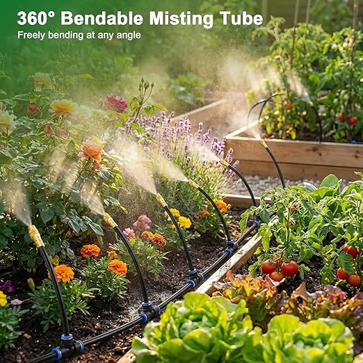 Drip Irrigation System with Brass Nozzles – 2026 Upgrade 200FT Garden Watering Kit with 36Pcs 360° Adjustable Misting Sprinklers Quick Connect Fittings for Raised Beds, Lawn, Patio