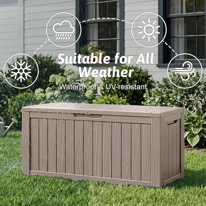 EasyUp 75 Gallon Outdoor Storage Box, Waterproof Space-Saving Resin Deck Box with Wheels for Patio Furniture, Outdoor Cushions, Garden Tools and Pool Floats (Grey, 75 Gallon)