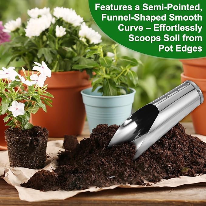 M METERXITY 1-Pack Bonsai Soil Scoops, 2inch/5cmcm Stainless Steel Garden Soil Scoops Bucket Shovel Potting Scoopers for Transplanting/Flower Planting, Small Gardening Tools [Silver Tone]