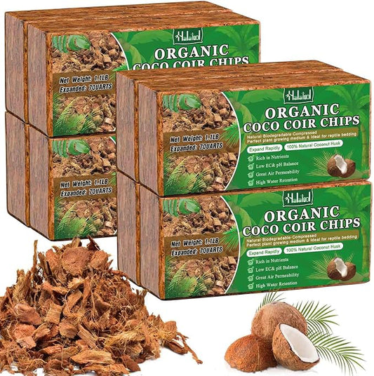 Halatool 8 Pcs Coco Husk Chips for Plants - 8.8 LB 100% Organic Coconut Coir Chips with Low EC and pH Balanced, Compressed Coco Substrate Growing Mulch Medium for Landscaping, Herbs, Plants, Flowers