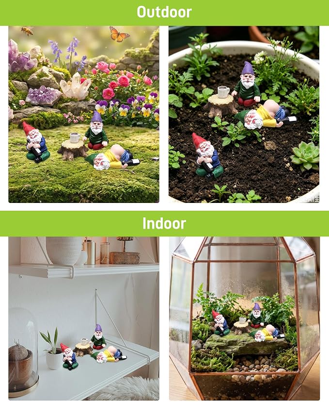 Garden Gnome Outdoor Figurines, Funny Miniature Fairy Garden Accessories, Resin 𝗗𝗿𝘂𝗻𝗸 Gnomes Statues for Micro Landscape, Outdoor Yard Lawn Planter Pot Decor, Novelty Gag Gift