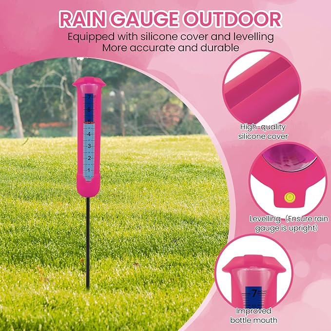 Upgraded Rain Gauge Outdoor, Freeze Proof Rain Gauge with Silicone Cover & Levelling, Large Clear Numbers and Adjustable Height Decorative Rain Measure Gauge with Float Marker for Yard, Garden, Lawn