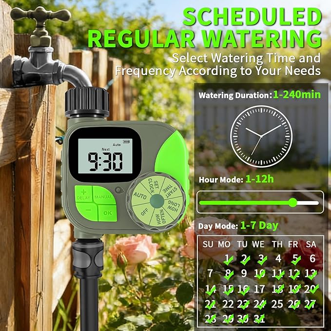 Sprinkler Timer for Garden Hose - Irrigation Timer for Outdoor Faucet, Automatic Programmable Watering Irrigation with Rain Delay/Manual Mode, Watering System Drip Irrigation for Yard Lawn Pool