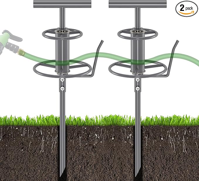 Garden Hose Guide Stakes, Water Hose Spikes, 2 Pack 14.1'' Metal Corner Hose Guard, Heavy Duty Hose Redirect Stake Protects Plants & Prevents Kinks for Lawn Watering, Patio & Pet Bath,Gardening Tools