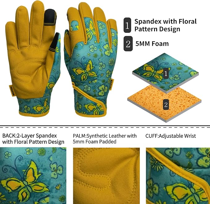 Gardening Gloves,Women Yard Work Garden Glove,Gifts | Thorn Proof,Puncture Resistant,Touchscreen,Gift,Leather,Spandex