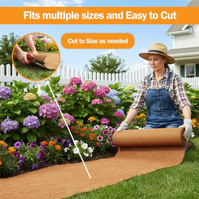 Coco Coir Mulch for Landscaping, 16x40 Inch Coconut Fiber Grass Seed Mat Roll, Coco Liners for Planters and Pet Pad, Plant Covers from Animal Dirt and Tree Protectors