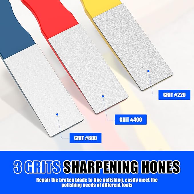 6Pcs Diamond Sharpening Hone Set 220/400/600 Grit Color Coded Portable Flat Hand File Knife Set with Non Slip Handle for Kitchen, Garden, Outdoor tools Fine/Coarse Grinding(6PCS)