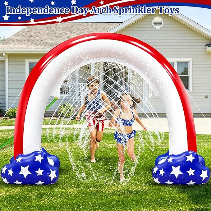 4th of July Inflatable Sprinkler for Kids, 8F * 5.5F 250th Anniversary Sprinkler Outdoor Water Toys for Kids Adults 4th of July Independence Day Summer Water Party Backyard Outside Games Activities