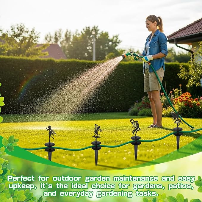 Zonon 4 Packs Metal Garden Hose Guide Stakes 13.8 Inch Heavy Duty Cast Iron Hose Holder Spike with Decorative Flower Fairy Rust Resistant Guides for Garden Lawn Yard Farm Outside Plant Protection