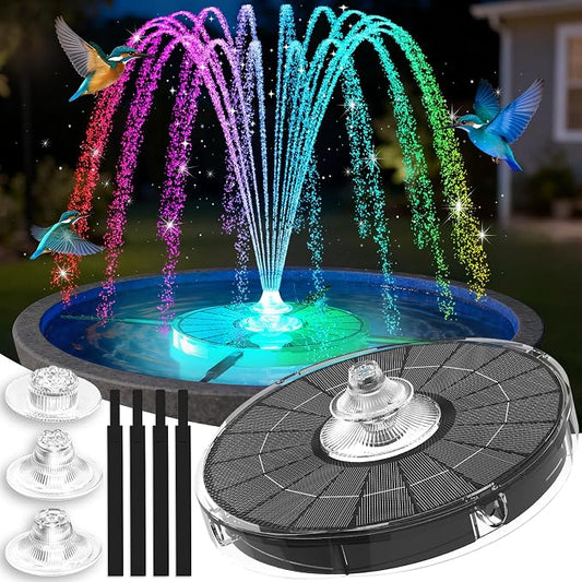 4000mAh Solar Fountain,2026 Solar Bird Bath Fountain Pump,3 Spray Solar Powered Water Fountain with Lights,Floating Birdbath Fountain,DIY Water Bird Bath Fountain for Outdoor,Garden,Pond-Black