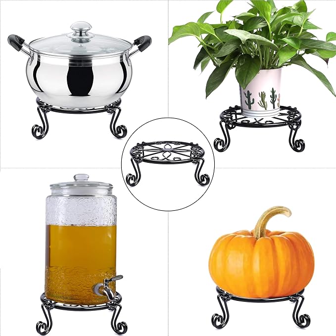 Black Plant Stand for Flower Pot Heavy Duty Potted Holder Indoor Outdoor Metal Rustproof Iron Garden Container Round Supports Rack for Planter Bronze, Pumpkin Stand Outdoor