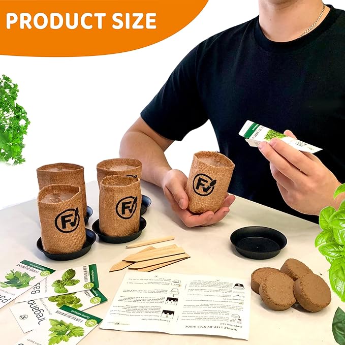 Indoor Herb Starter Grow Kit - 5 Different Medicinal & Tea Herb Seeds - Parsley, Basil, Cilantro (Coriander), Dill, Oregano - Non GMO and Heirloom - Including Pots and Soil - Made in USA