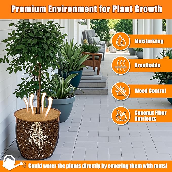 Coco Coir Mulch for Landscaping, 11.8 Inch Coconut Liners for Planters, 6 Pcs Coconut Fiber Tree Ring, Plant Covers from Animals,Dirt and Tree Protectors