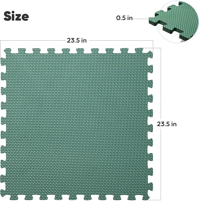 36 Pack Home Gym Mat, Puzzle Exercise Mat, EVA Interlocking Foam Floor Tiles for Home Workout Equipment and Kids' Play Areas -, 24 in x 24 in x ½ in, Green 36 Tiles