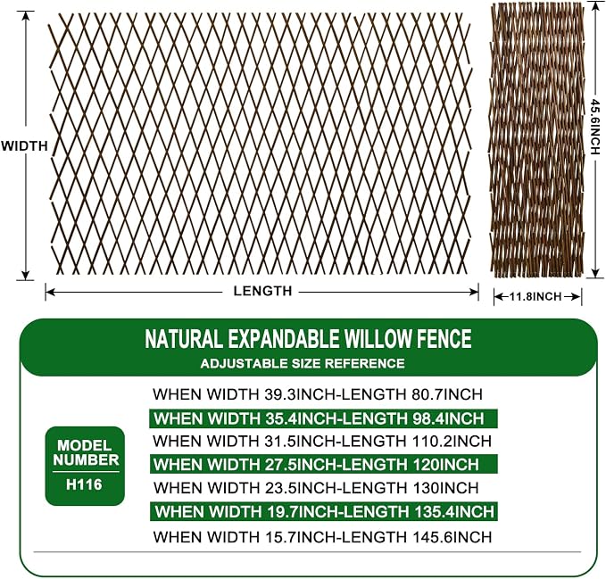 Expandable Garden Trellis Plant Support Willow Lattice Fence Panel for Climbing Plants Vine Ivy Rose Cucumbers Clematis