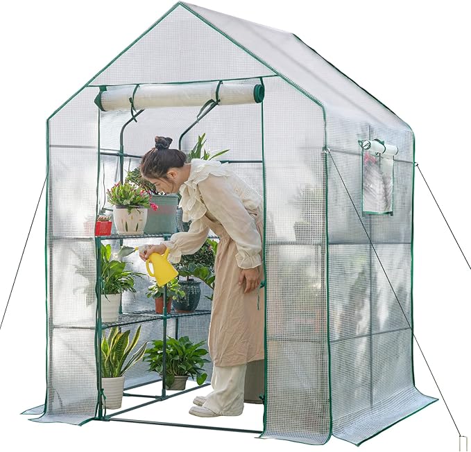 Greenhouses for Outdoors,Portable Walk in Greenhouse for Garden Plants that Need Frost Protection and Away from Animals(56"x55"x78")-White