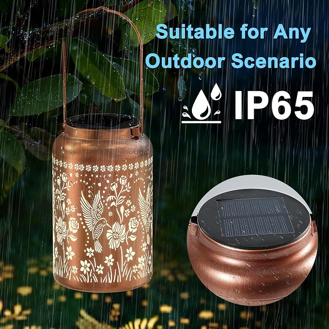 JEJOT Hummingbird Solar Lanterns Outdoor Waterproof, Birthday Gifts for Women Mom Grandma,Metal Hanging Solar Lantern for Yard,Garden,Porch Landscape Deconrations-1 Pack