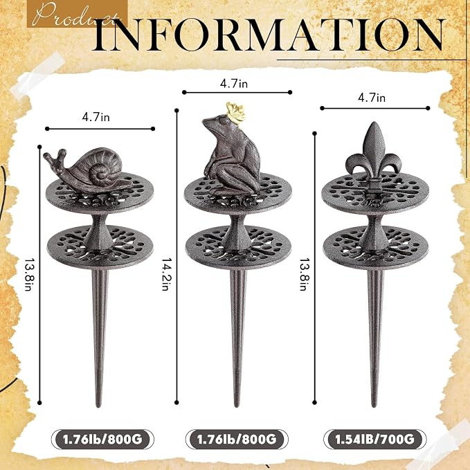Briwooody 3 Pcs Garden Hose Guide Set Stakes Heavy Duty Cast Iron Water Hose Guide Spike Garden Stakes Decorative for Outside Flower Beds Plant(Stylish)