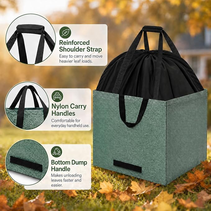 Reusable Yard Waste Bag, 2 Pack Upright Collapsible Lawn Bags with Handles, Garden Leaves and Waste Collection,Heavy Duty Storage Tote Bag (72 Gallons)