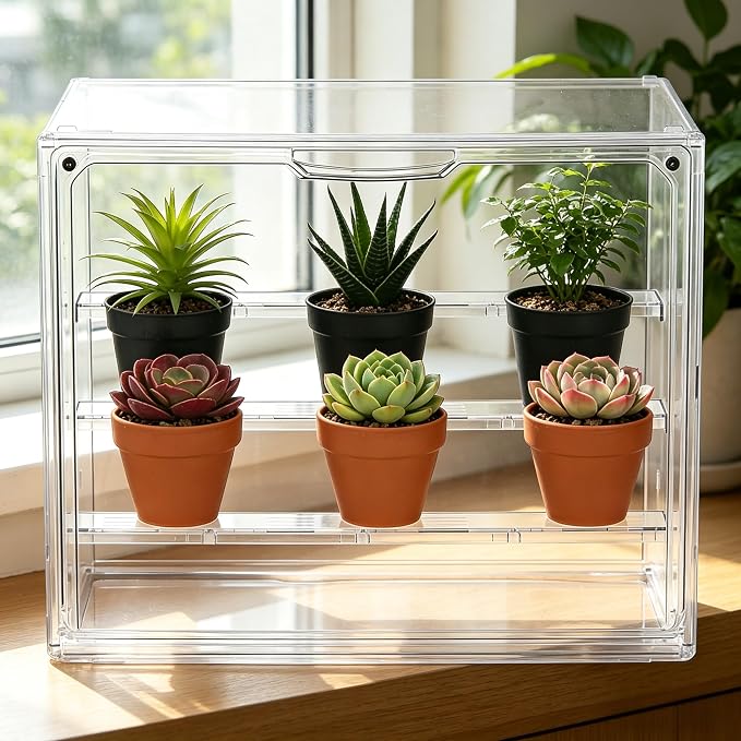 Mini Greenhouse Indoor, Clear Portable Green House for Seed Starting and Small Plants, 14.1”x10.6”x8.4”