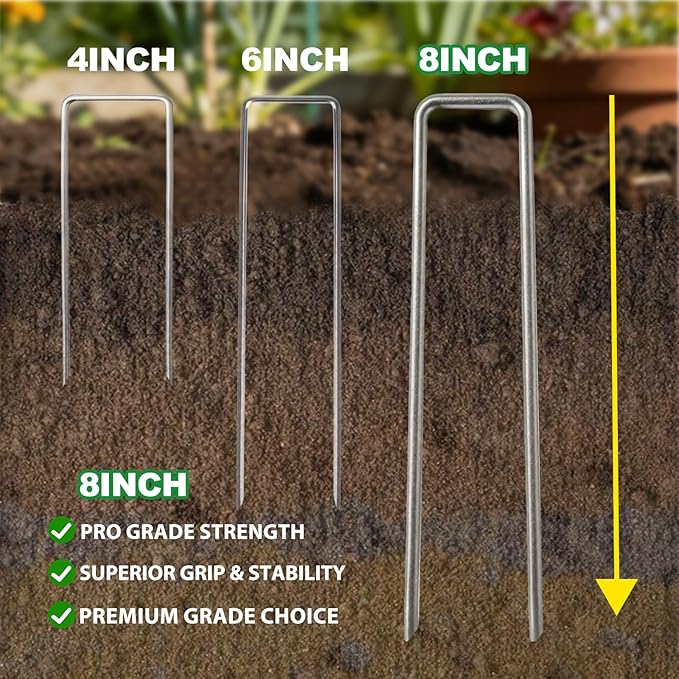 Landscape Staples 8 Inch Garden Stakes 25pack Galvanized Ground Anti-Rust Landscape Fabric Staples Garden Staples for Irrigation Tubing, Fence, Weed Barrier, Ground Cover
